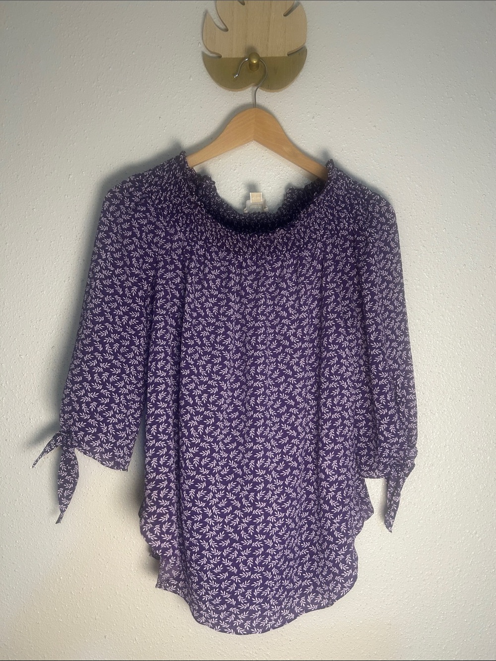 Michael Kors Purple Floral Smocked Neck Women's Blouse